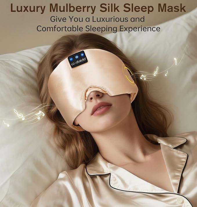 LC-dolida Luxurious Silk Soft Sleep Mask, Sleep Headphones - Image 6