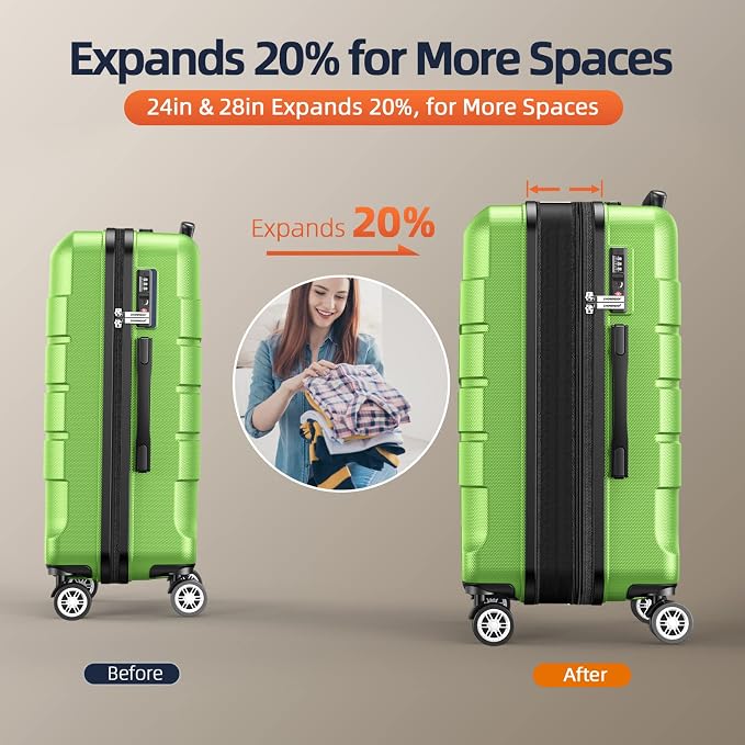 SHOWKOO Luggage Sets Expandable PC+ABS Durable Suitcase Sets Double Wheels TSA - Image 5