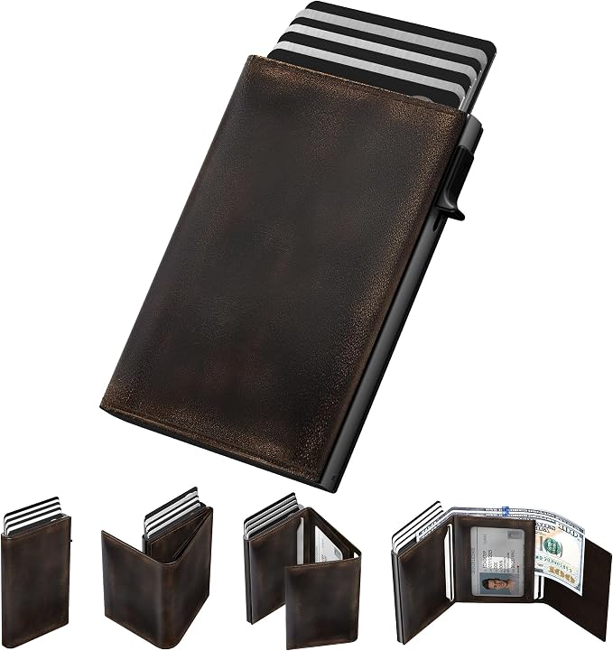 typecase Mens Wallet Card Holder: Pop Up Aluminum Case, Full Grain Leather by typecase