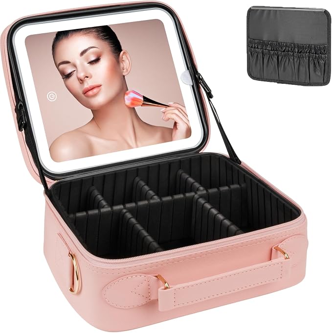 Makeup Bag with LED Mirror, Rechargeable LED Light by iFalarila