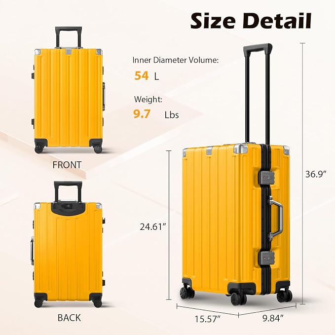 Krute Checked Aluminum Frame Suitcase 24 Inch Zipperless Luggages Hardside PC - Image 3