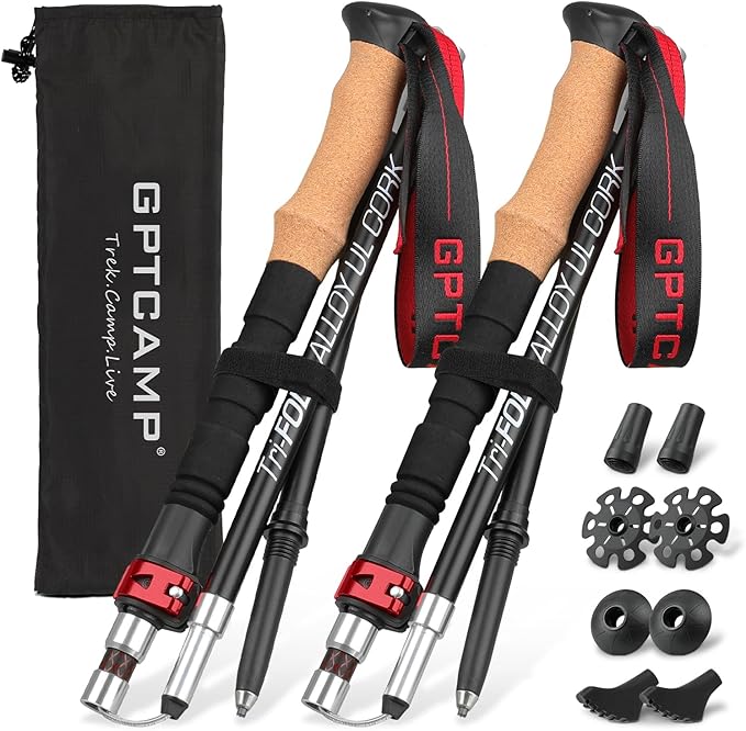 GPTCAMP Nordic Walking Stick, Cork Handle, Lightweight 7075 Aluminum Trekking by GPTCAMP