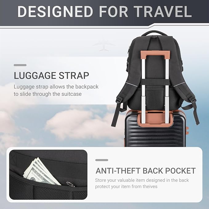 48L Expandable Laptop Backpack, Anti-thief Travel Backpack - Image 3