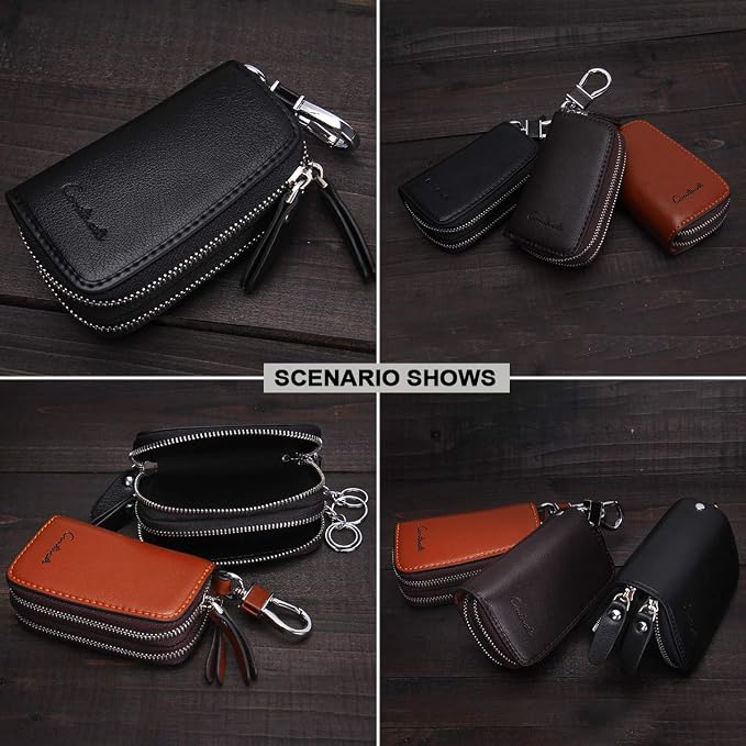 CONTACTS Car Key Case Small Leather Double Zipper Key Holder - Image 6