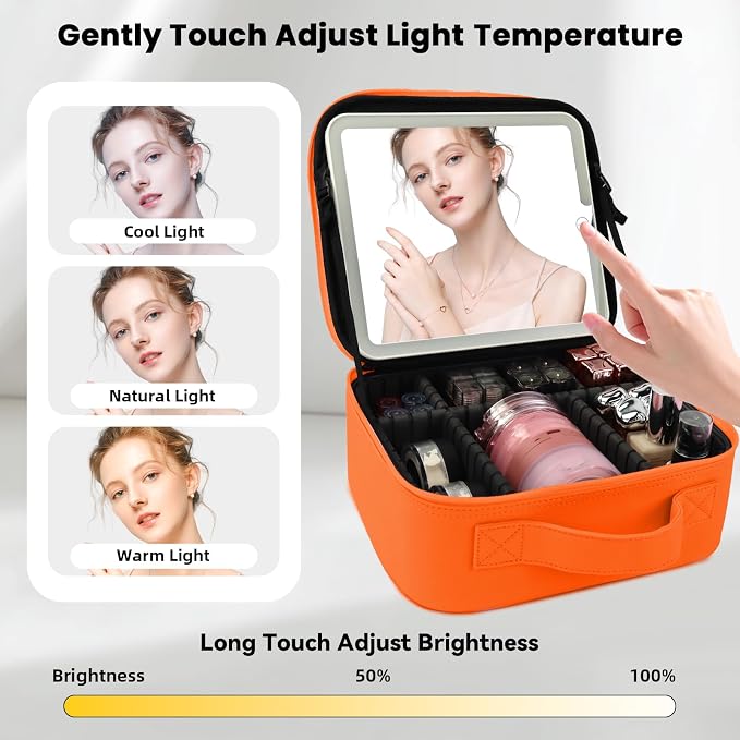 Travel Makeup Bag with LED Mirror and Light Travel Makeup Case Cosmetic - Image 2