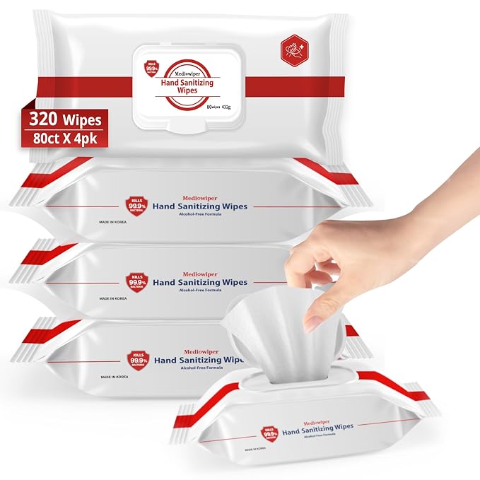 MEDIWIPER 80ct Alcohol-Free Hand Sanitizing Wipes Unscnted Wet Wipe, Hand by Mediwiper