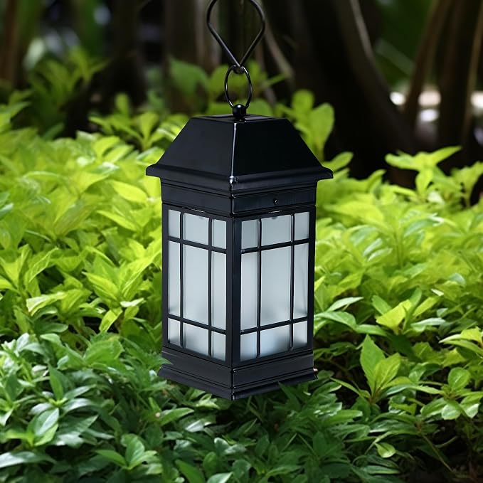 14" Solar Lantern Outdoor Waterproof, Glass Flickering Flame Solar Lanterns - Image 2