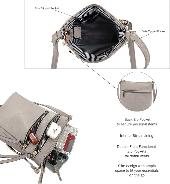 DELUXITY | Crossbody Purse Bag | Functional Multi Pocket Double Zipper Purse | - Image 4