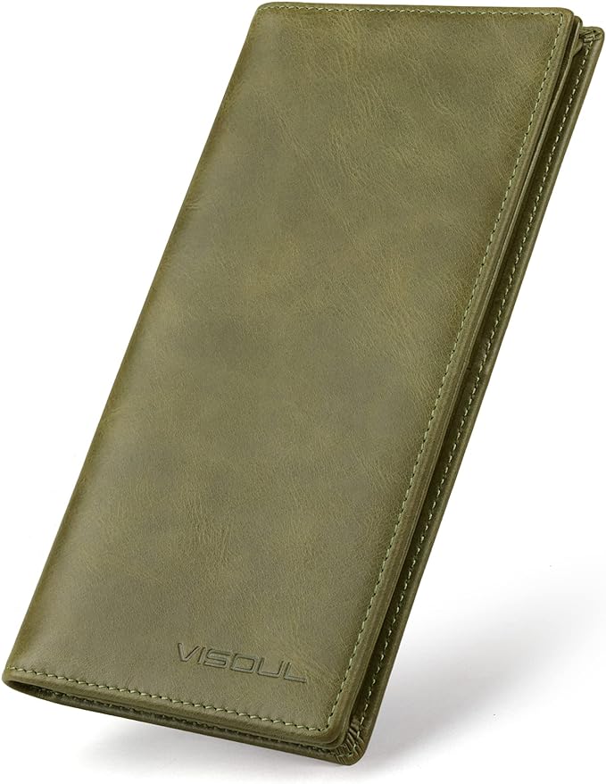 VISOUL Mens Long Bifold Checkbook Wallets Genuine Leather, Tall Checkbook RFID by VISOUL