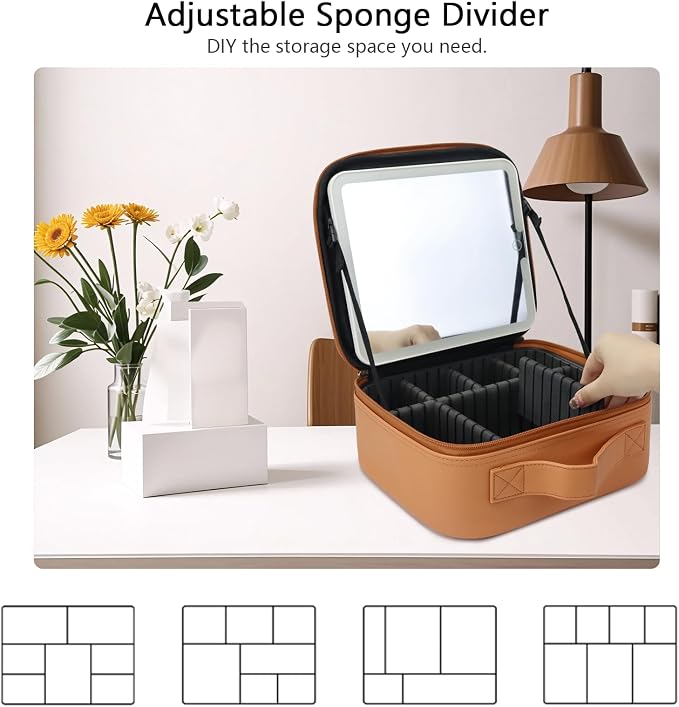Travel Makeup Bag with LED Mirror Travel Makeup Organizer with 3 Lighted - Image 4