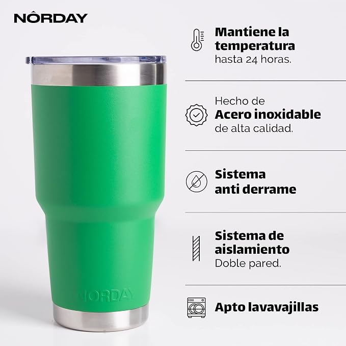 NORDAY | Tumbler with Lid - 30oz - Green Insulated Tumbler - Stainless Steel - Image 2