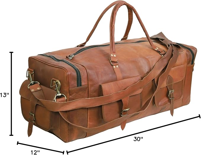 Real Goat Vintage Leather Large Travel Duffel Luggage Handmade, Hiking vintage - Image 4