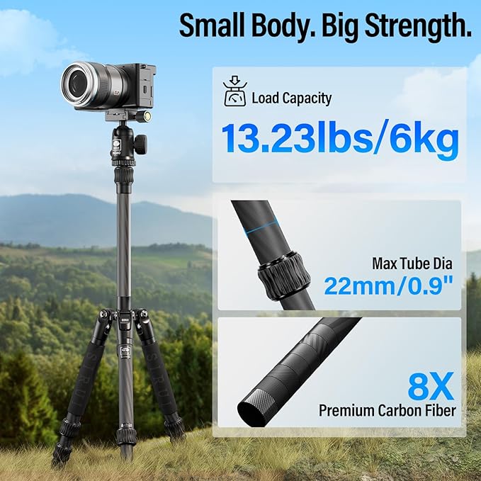 SIRUI Lightweight Carbon Fiber Travel Tripod, 6kg Load Capacity Compact Camera - Image 5