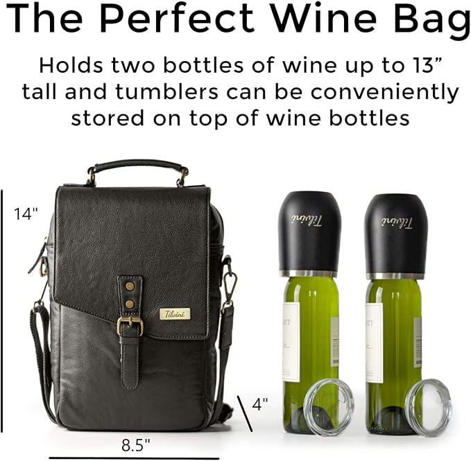 Leather Wine Bag & Wine Tumblers Set. Wine Gifts - Image 2