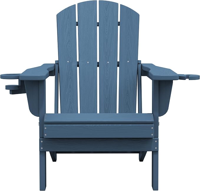 SERWALL Folding Adirondack Chair, Dual Cup Holders & All-Weather HDPE, - Image 4