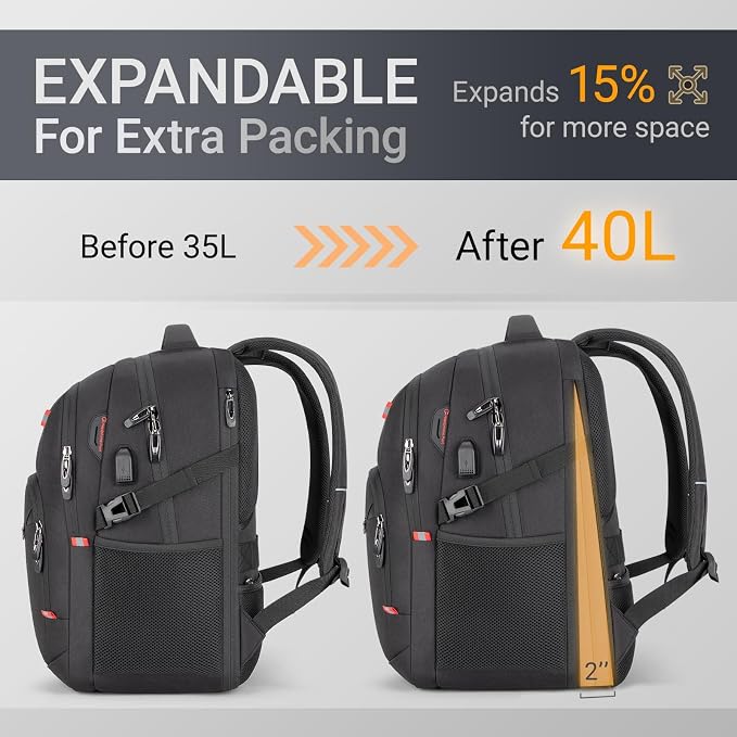 40L Expandable Laptop Backpack, Anti-thief Travel Backpack - Image 3