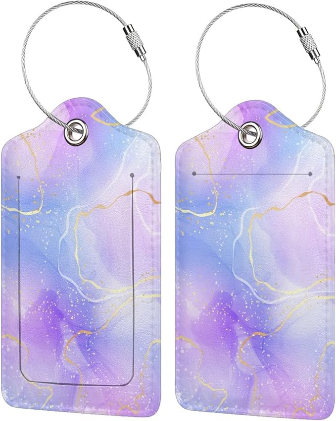 2Pcs Light Purple Blue Leather Luggage Tags by SNAPMADE