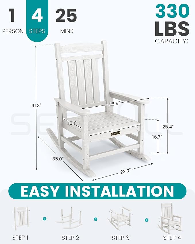 SERWALL Outdoor Rocking Chair Set of 2, HDPE Patio Rocking Chair All-Weather - Image 3