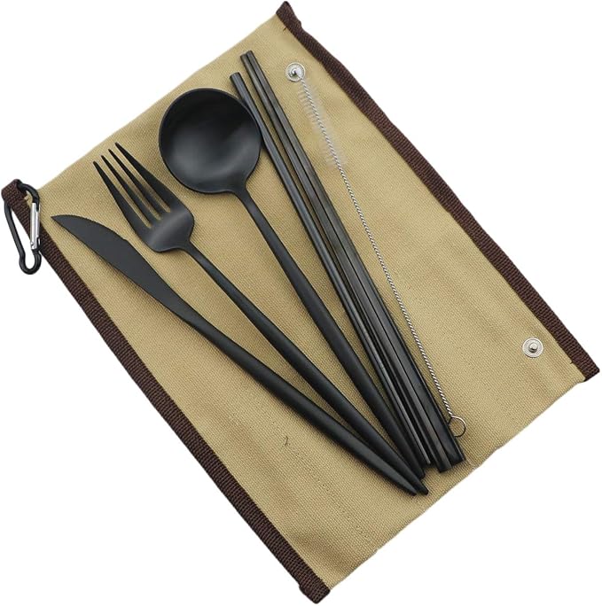 Gugrida Reusable Travel Utensils, 7 Piece Portable 304 Stainless Steel - Image 2