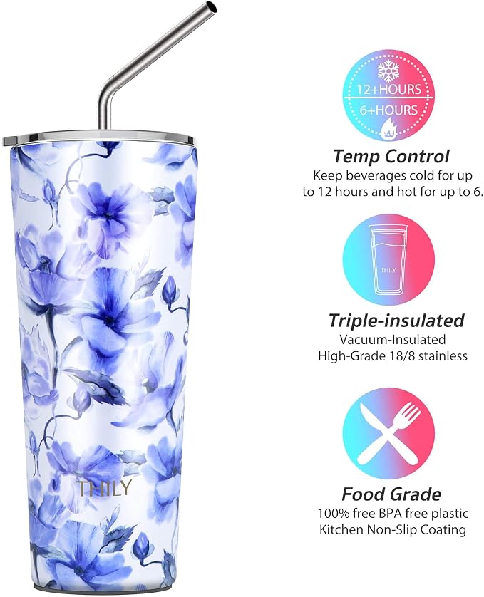 THILY Stainless Steel Vacuum Insulated Tumbler 26 oz Triple-Insulated Travel Mug - Image 3