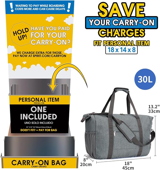 Narwey 18x14x8 Inches Travel Bag Spirit Airlines Frontier Personal Item Bag - Image 2