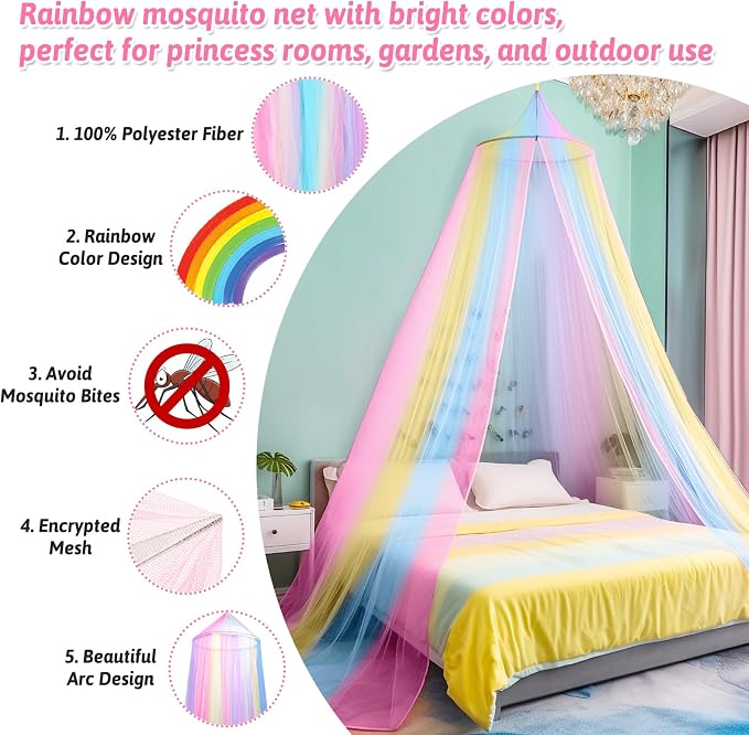 Mosquito Net for Bed, Large White Bed Canopy for Girls, Hanging Bed Net - Image 4
