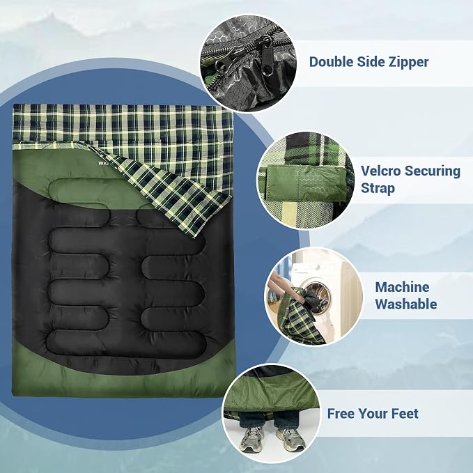 Double Sleeping Bag for Adults Machine Washable 2 Person Camping Sleeping Bag - Image 3