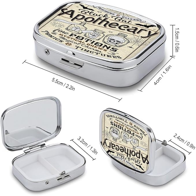 Metal 2 Compartment Pill Organizer Travel Friendly Portable Compact Pill Box - Image 3