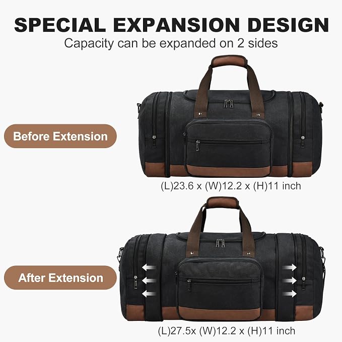 Litvyak Duffle Bag for Travel, Large 60L Canvas Travel Duffel Bags Overnight - Image 3