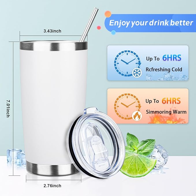 20oz Tumbler with Straw and Brush, Stainless Steel Vacuum Insulated tumbler - Image 2