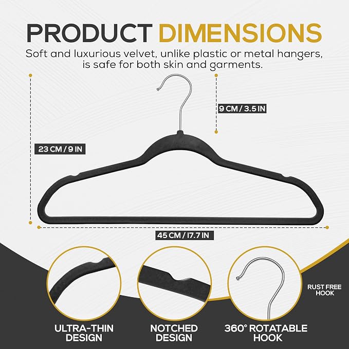 Premium Black Velvet Hangers 30 Pack – Space Saving Felt Hanger, Non Slip - Image 2