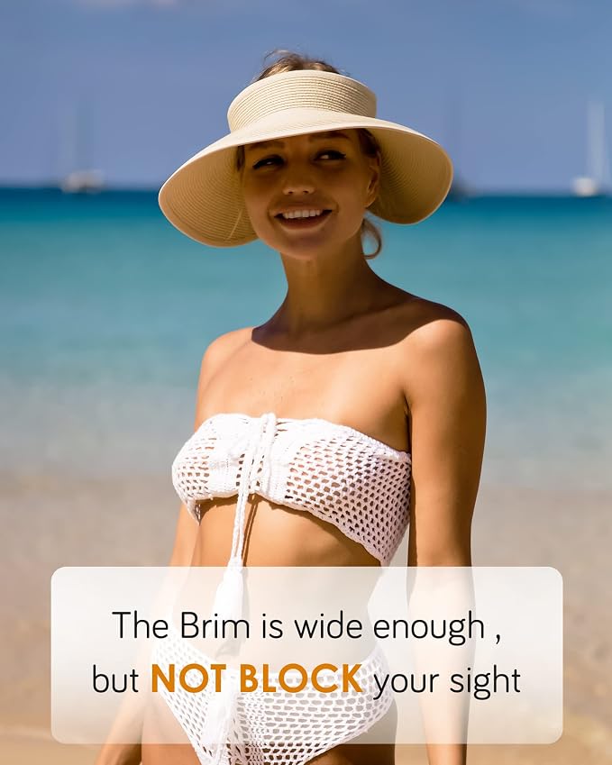 FURTALK Sun Hats for Women Wide Brim Beach Hat Straw Visor Ponytail Summer UV - Image 7
