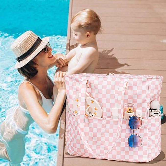 LEDAOU Large Beach Tote Bag Women Waterproof Sandproof Zipper Beach Tote Bag - Image 8