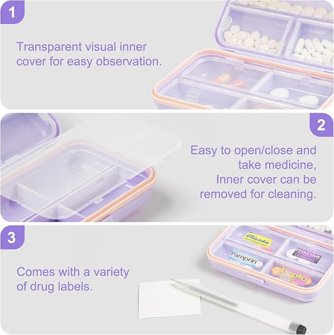 Travel Pill Organizer Box with Medicine Labels, 7 Compartments Portable Pill - Image 4