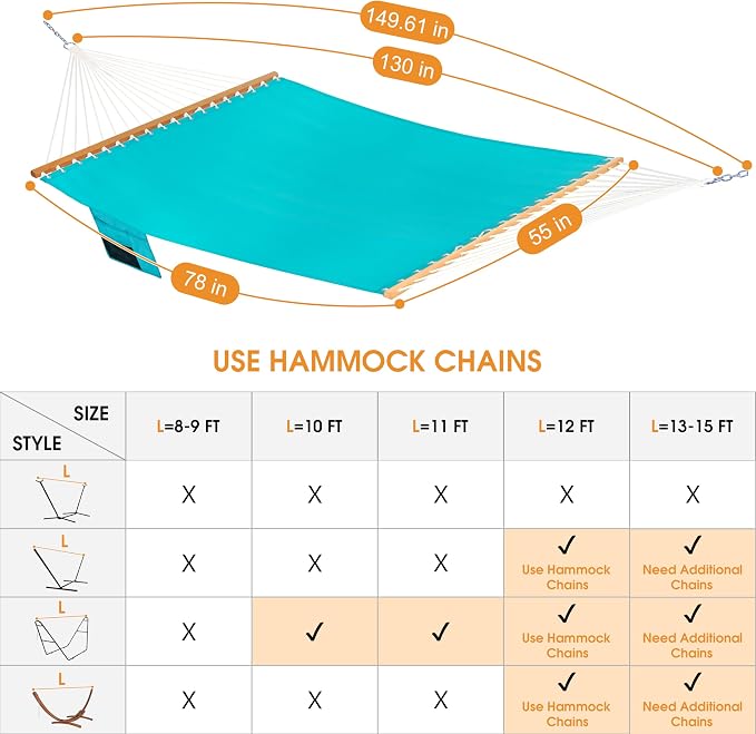 Lazy Daze Hammocks 11 FT Double Outside Hammock Quick Dry Olefin Fabric Hammock - Image 7