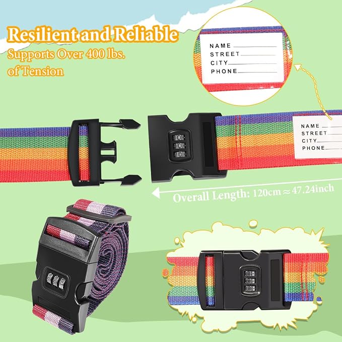 Adjustable Luggage Straps with Combination Lock – 4 Pack Bright Colors - Image 2