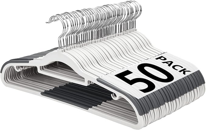 Plastic Hangers 50 Pack, Slim Clothes Hangers Non Slip, Non-staining Space by Edergoo