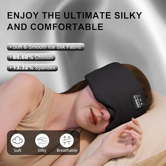 LC-dolida Sleep Mask with Bluetooth Headphones, Ice Silk Sleep Headphones with - Image 3