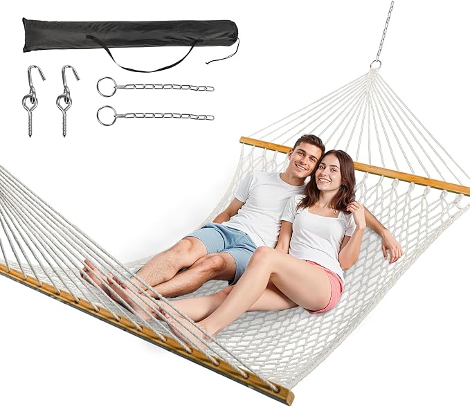 Double Hammock for 2 Person, Handwoven Cotton Rope Hammock by ANAGOO