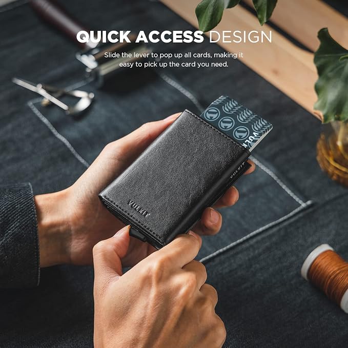 VULKIT Pop up Card Wallet Minimalist Cash Wallets RFID Blocking Leather Smart - Image 3