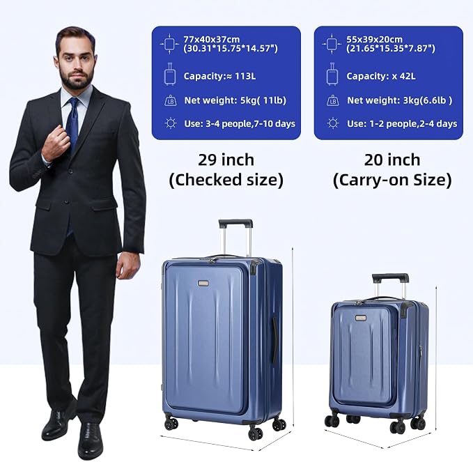 Carry On Luggage, 20Inch Top Opening Airline Approved ABS+PC Hard Shell - Image 2