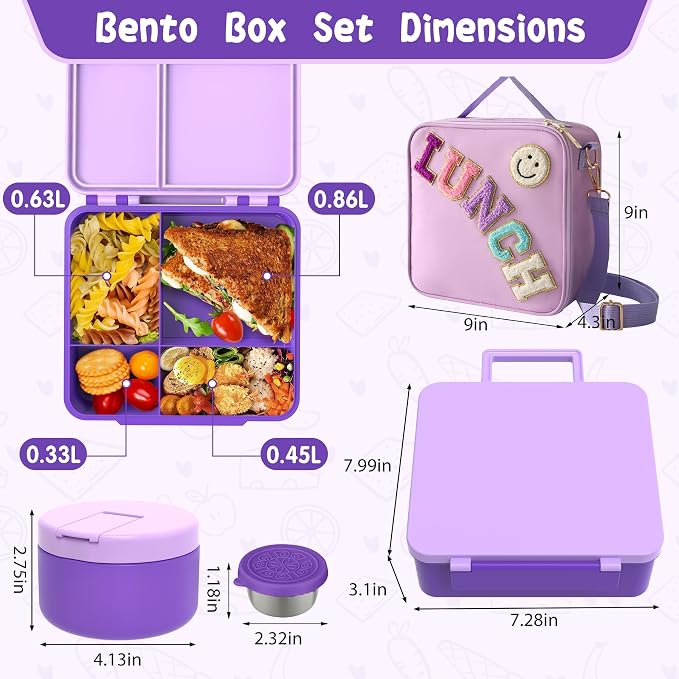 Kids Bento Lunch Box with 8oz Soup Thermo, Kids Leakproof Lunch Food Containers - Image 6