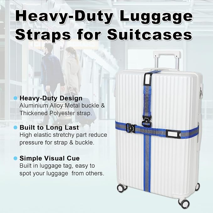 Vigorport Luggage Straps for Suitcases 2 Pack, Heavy Duty Metal Buckle Luggage - Image 6