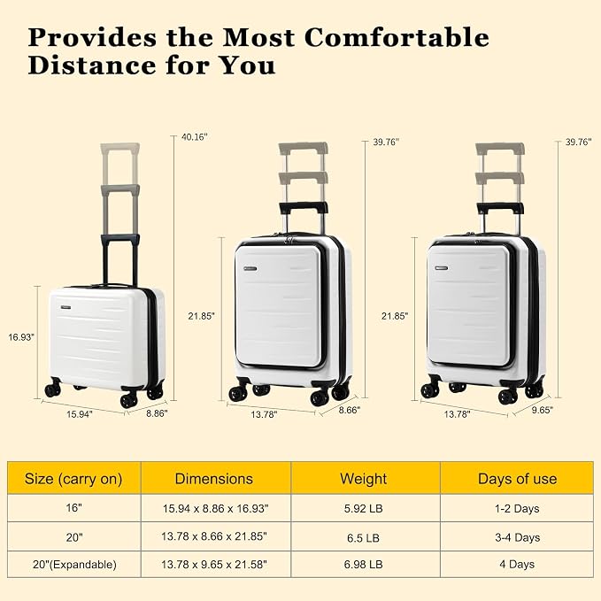 16 Inch Carry On Luggage Airline Approved, Expandable Lightweight ABS+PC Hard - Image 9