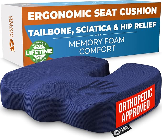5 STARS UNITED Seat Cushion for Tailbone Pain Relief – Memory Foam Cushion for by 5STARSUNITED