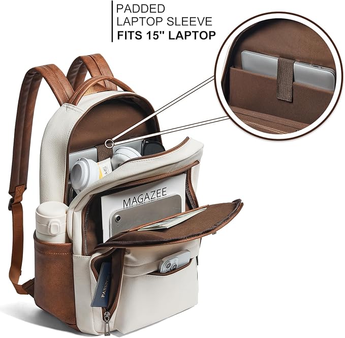 30L Business Laptop Backpack for Women Men, Travel Work Backpack Purse Faux - Image 2