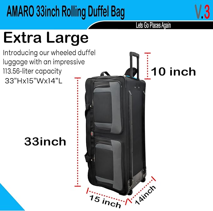 33" Rolling Duffle Bag with Wheels and Handle - Image 6