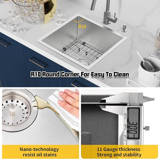 Small Kitchen Sink, 18x18 In Bar Sink Stainless Steel Undermount Small Kitchen - Image 4