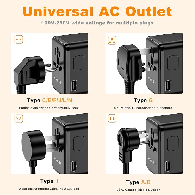 Universal Travel Adapter, VYLEE 45W International Plug Adapter - Image 5