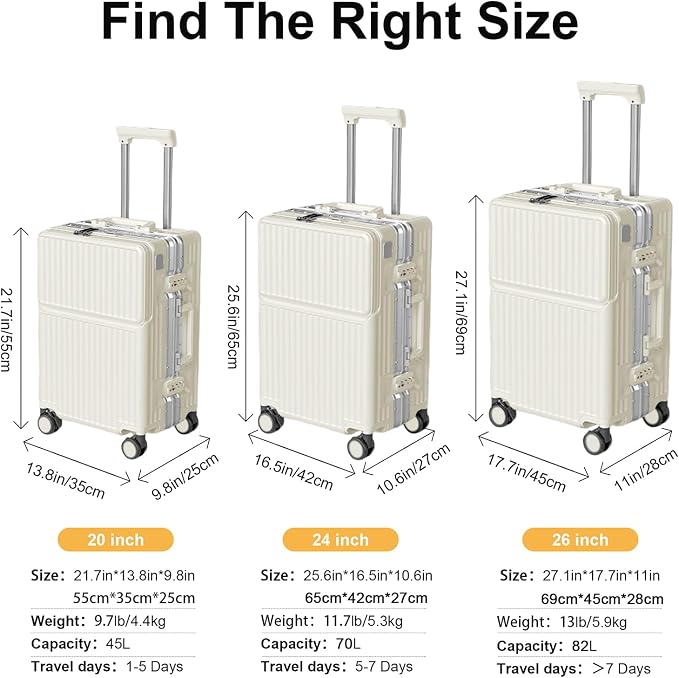 Zipperless Luggage, Polycarbonate Aluminum Hardshell, Expandable Carry-On - Image 8